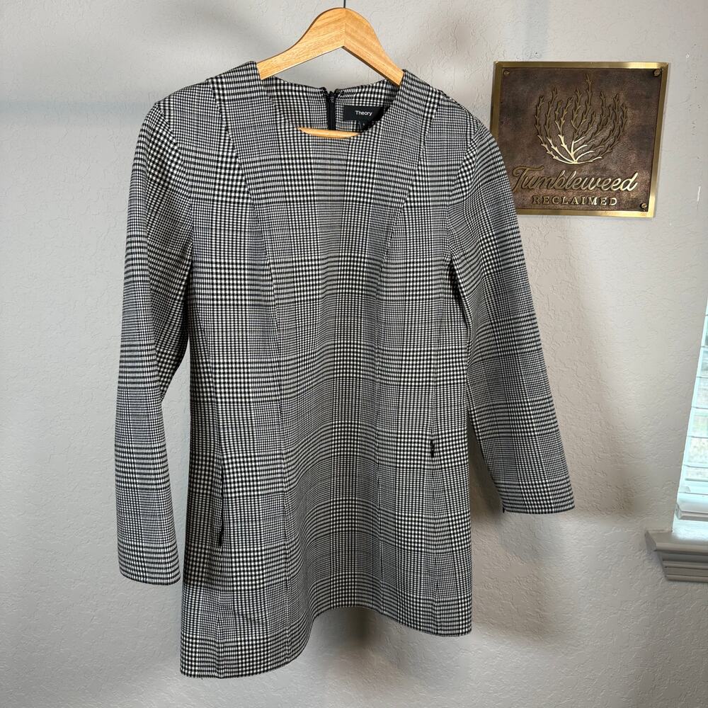 Women's Theory Black and White Zip Back Long Sleeve Shift Dress Size 6‎